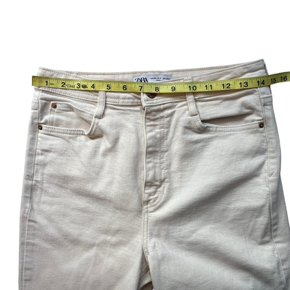 ZARA Ecru Wide Straight Leg Side Vent High Rise Jeans, Sz 6, 32.5” Inseam - Picture 7 of 11